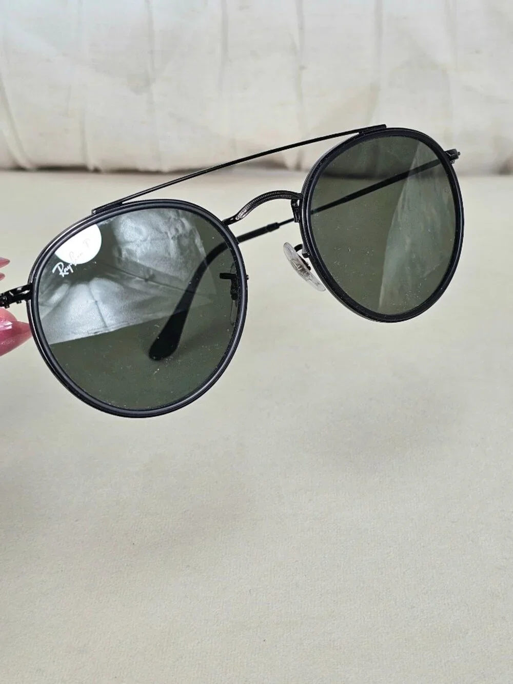 Ray-Ban Round Double Bridge Sunglasses RB3647N Black Frame Green Lenses w/ Case - Picture 5 of 9